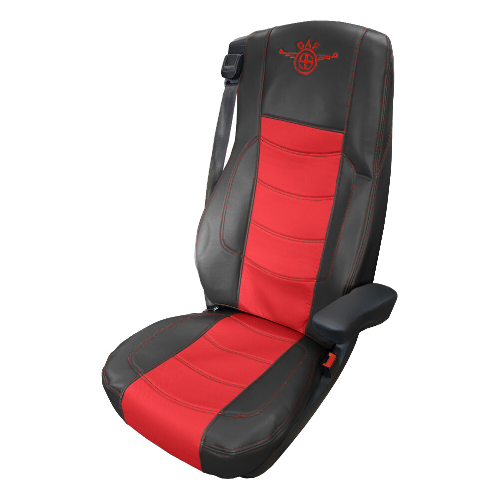 Чохол на сидіння Perfo-ECO DAF XF105 106 XG CF85 LF (2013-2024) перфорована шкіра червона - боки чорна