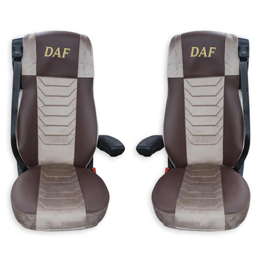 Чехол на сиденья Chess DAF XF105 106 XG CF85 LF (2013-2024) коричневая кожа- кофе велюр