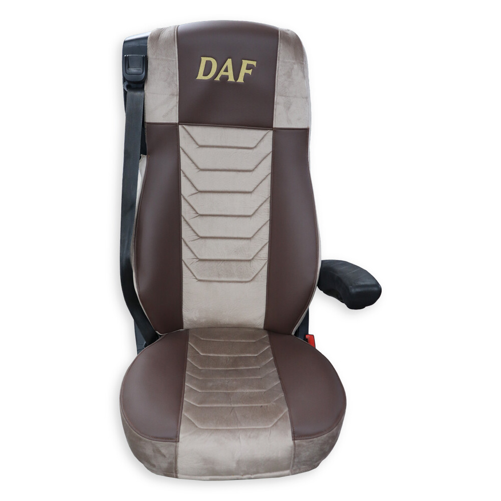 Чехол на сиденья Chess DAF XF105 106 XG CF85 LF (2013-2024) коричневая кожа- кофе велюр