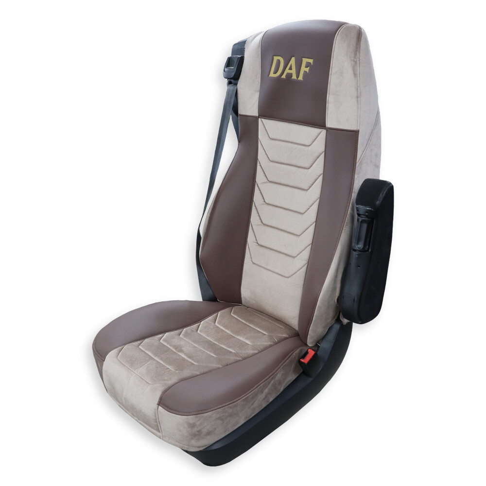 Чехол на сиденья Chess DAF XF105 106 XG CF85 LF (2013-2024) коричневая кожа- кофе велюр