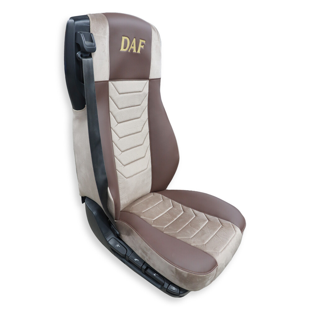 Чехол на сиденья Chess DAF XF105 106 XG CF85 LF (2013-2024) коричневая кожа- кофе велюр