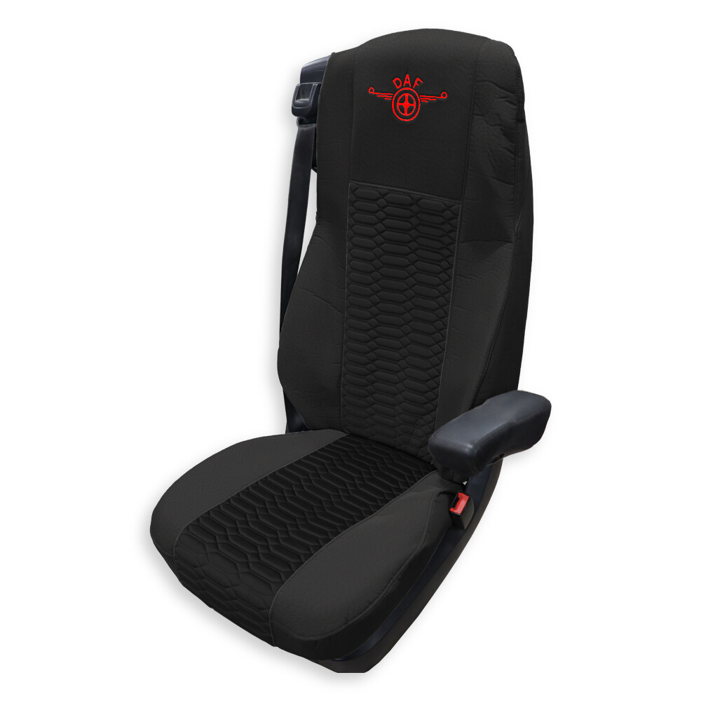 Чохол на сидіння KADIFE Велюр+Тканина DAF XF105 106 XG CF85 LF (2013-2024); широка спинка; чорний