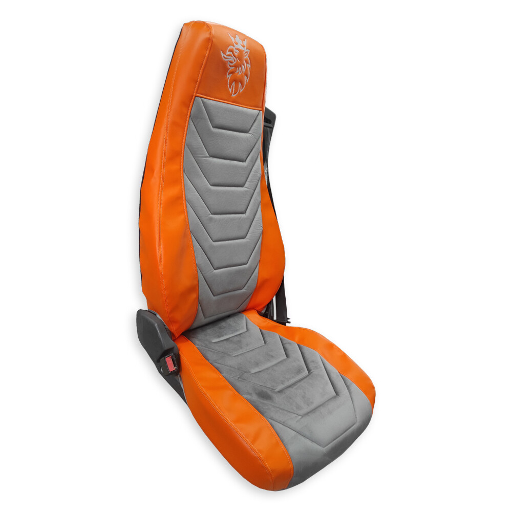 Чехол на сиденья Twin SCANIA R,G,P (2004-2017) водит. пилот - пасс. складное, оранж. кожа-велюр серый Чехол на сиденья Twin SCANIA R,G,P (2004-2017) водит. пилот - пасс. складное, оранж. кожа-велюр серый