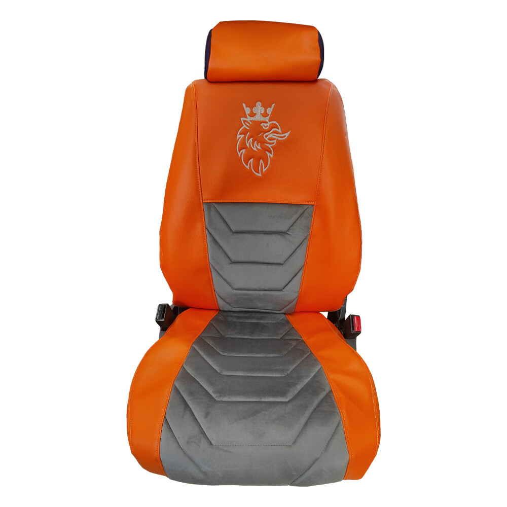 Чехол на сиденья Twin SCANIA R,G,P (2004-2017) водит. пилот - пасс. складное, оранж. кожа-велюр серый Чехол на сиденья Twin SCANIA R,G,P (2004-2017) водит. пилот - пасс. складное, оранж. кожа-велюр серый