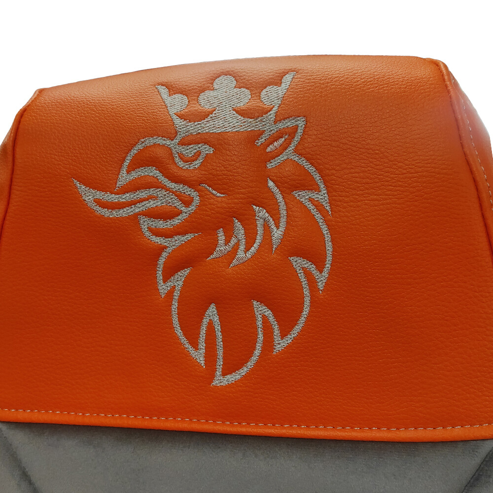 Чехол на сиденья Twin SCANIA R,G,P (2004-2017) водит. пилот - пасс. складное, оранж. кожа-велюр серый Чехол на сиденья Twin SCANIA R,G,P (2004-2017) водит. пилот - пасс. складное, оранж. кожа-велюр серый