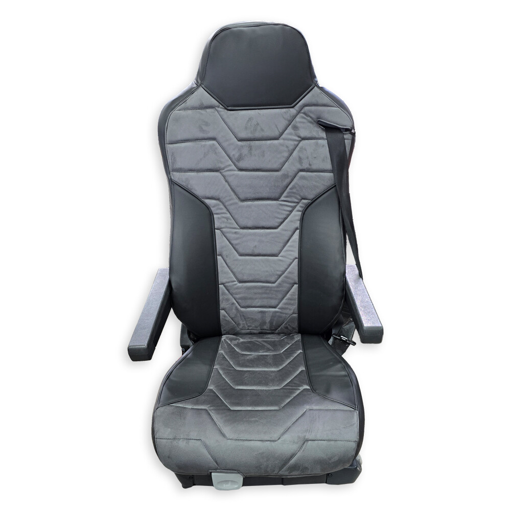 Чехол на сиденья Twin MAN TGX,TGA,TGL,TGM,TGS; (2007-2020) 2 ремня, водитель и пассажир (Низкий) т. серая алькантара - черна кожа