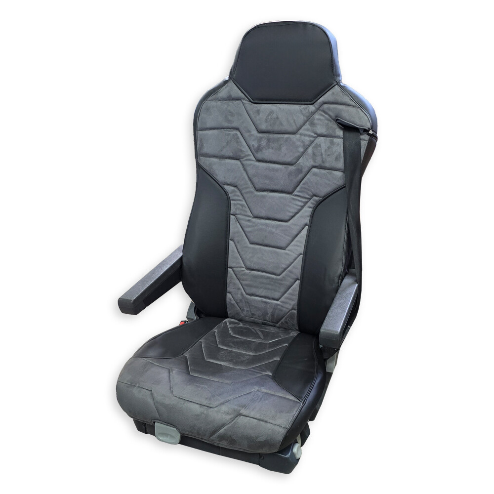 Чехол на сиденья Twin MAN TGX,TGA,TGL,TGM,TGS; (2007-2020) 2 ремня, водитель и пассажир (Низкий) т. серая алькантара - черна кожа