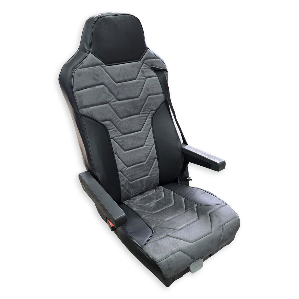 Чехол на сиденья Twin MAN TGX,TGA,TGL,TGM,TGS; (2007-2020) 2 ремня, водитель и пассажир (Низкий) т. серая алькантара - черна кожа