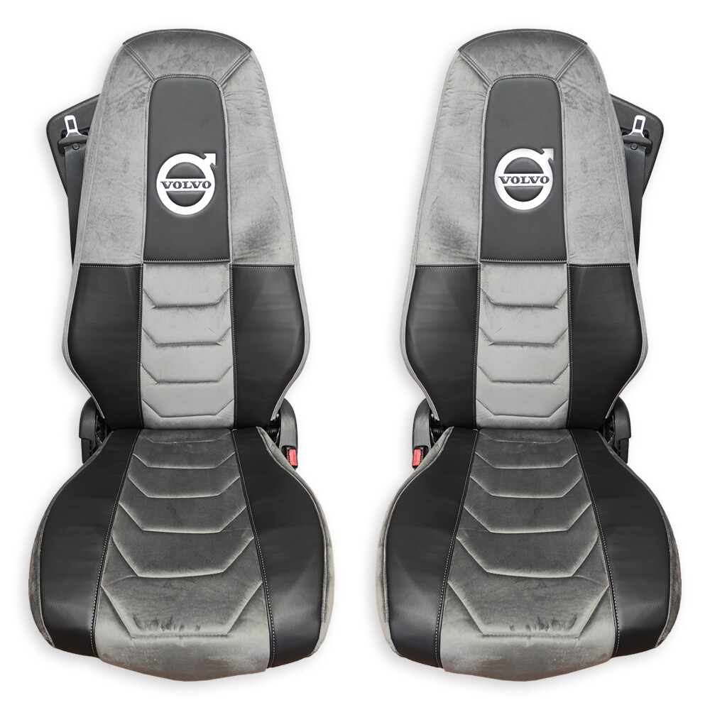 Чохол на сидіння Chess VOLVO FH FM (2014-...) сірий велюр - чорна шкіра