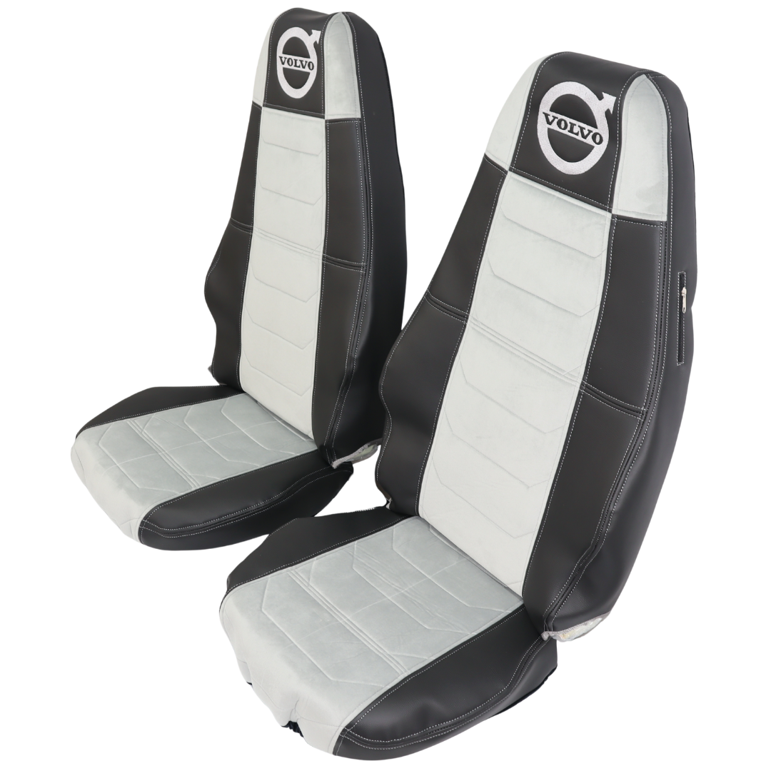 Чохол на сидіння Chess VOLVO FH FM (2014-...) сірий велюр - чорна шкіра