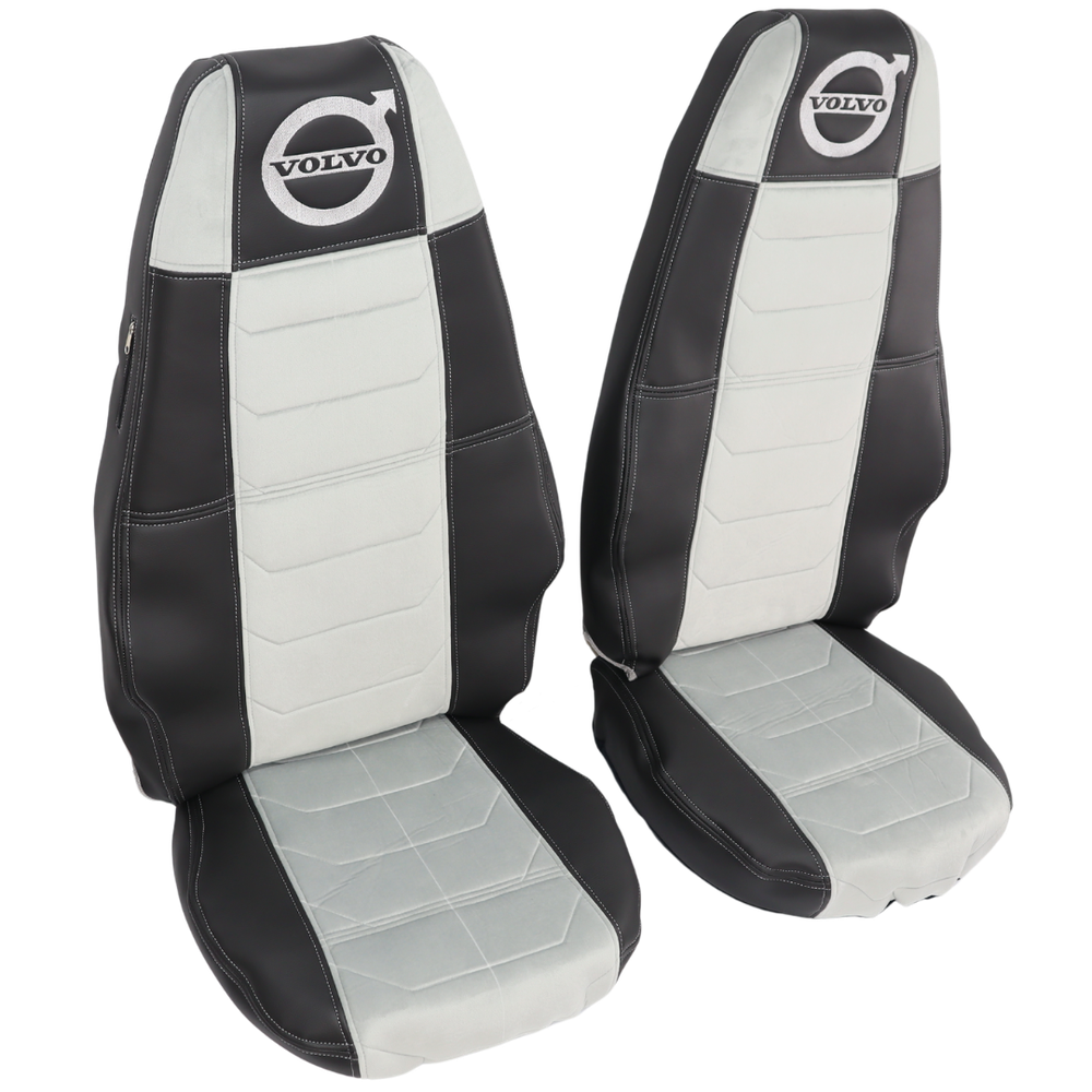 Чохол на сидіння Chess VOLVO FH FM (2014-...) сірий велюр - чорна шкіра