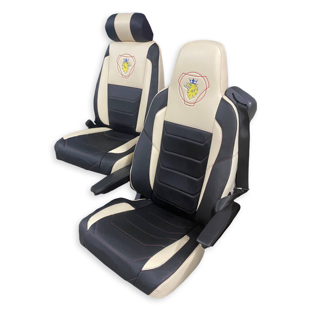 Чехол на сиденья Premier SCANIA R,G,P (2004-2017) водит. пилот - пасс. складное, черн. перф.-беж. кожа Чехол на сиденья Premier SCANIA R,G,P (2004-2017) водит. пилот - пасс. складное, черн. перф.-беж. кожа