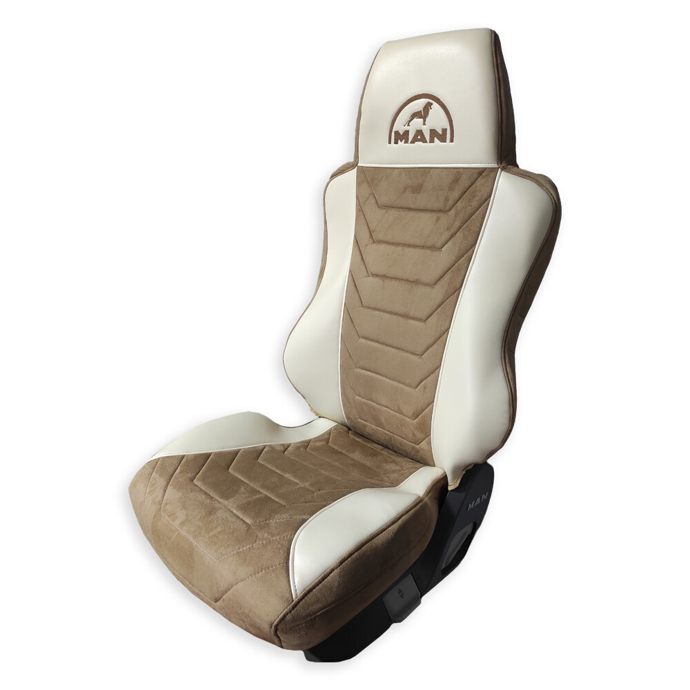 Чехол на сиденья Twin MAN TGX,TGA,TGL,TGM,TGS; (2005-2020) 1 ремень водитель, коньяк алькантара-бежевая кожа Чехол на сиденья Twin MAN TGX,TGA,TGL,TGM,TGS; (2005-2020) 1 ремень водитель, коньяк алькантара-бежевая кожа
