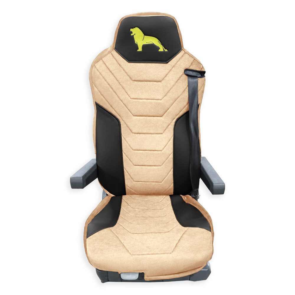 Чехол на сиденья Twin MAN TGX,TGA,TGL,TGM,TGS; (2007-2020) водитель (Низкий) пассажир (Высокий), бежевая алькантара - черная кожа