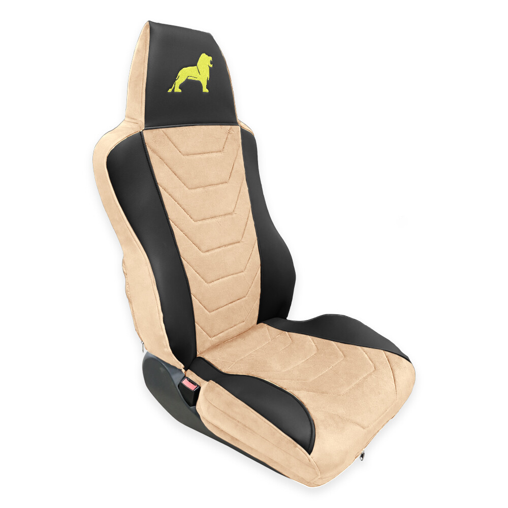 Чехол на сиденья Twin MAN TGX,TGA,TGL,TGM,TGS; (2007-2020) водитель (Низкий) пассажир (Высокий), бежевая алькантара - черная кожа