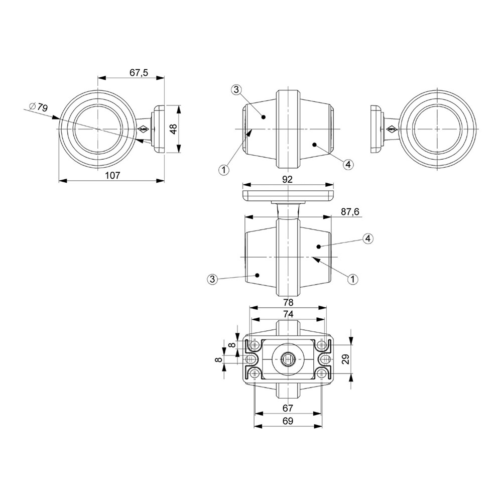 Фонарь габаритный рог NEON желто-красный107мм 12/24V HORPOL Фонарь габаритный рог NEON желто-красный107мм 12/24V HORPOL