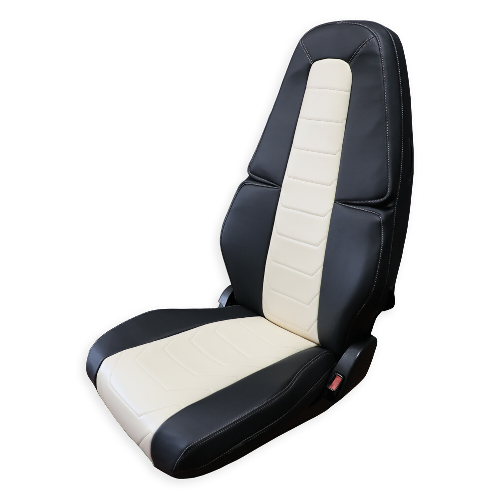 Чехол на сиденья Contour Back VOLVO FH FM (2014-...) бежевая кожа - черная кожа Чехол на сиденья Contour Back VOLVO FH FM (2014-...) бежевая кожа - черная кожа