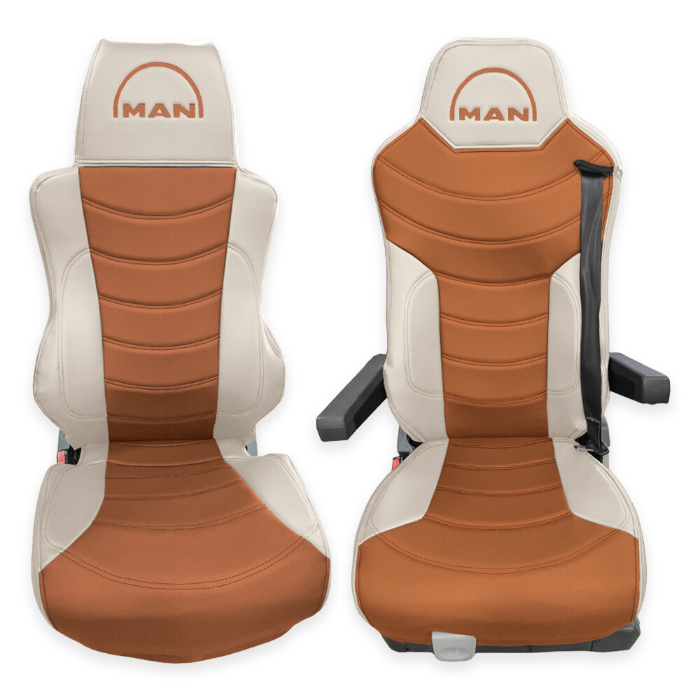 Чехол на сиденья Perfo-ECO MAN TGX,TGA,TGL,TGM,TGS; (2007-2020) 1 ремень, водитель (Низкий) пассажир (Высокий) перфор.кожа коричневая - бока беж. Чехол на сиденья Perfo-ECO MAN TGX,TGA,TGL,TGM,TGS; (2007-2020) 1 ремень, водитель (Низкий) пассажир (Высокий) перфор.кожа коричневая - бока беж.
