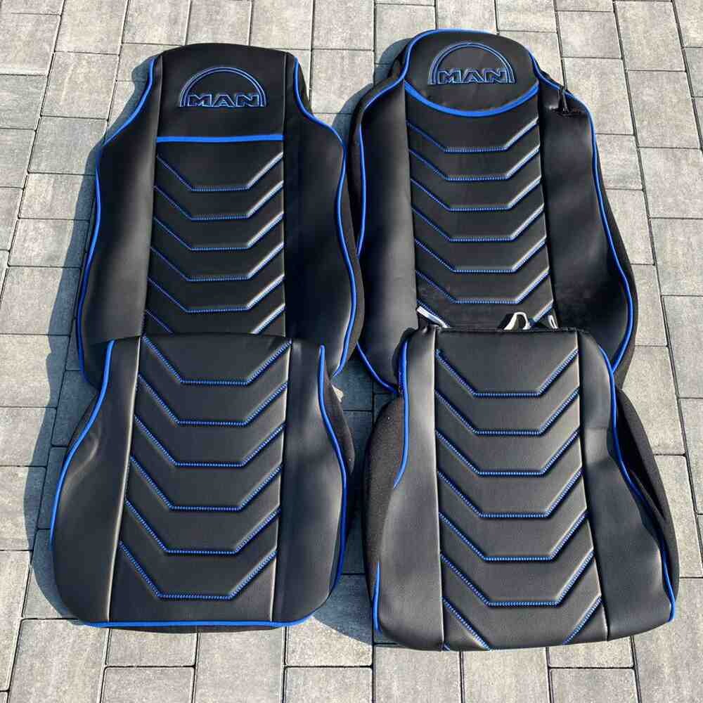 Чохол на сидіння MAN TGX,TGA,TGL,TGM,TGS; (2007-2020) 1 ремінь, водій (Низький) пасажир (Високий) синій Чохол на сидіння MAN TGX,TGA,TGL,TGM,TGS; (2007-2020) 1 ремінь, водій (Низький) пасажир (Високий) синій