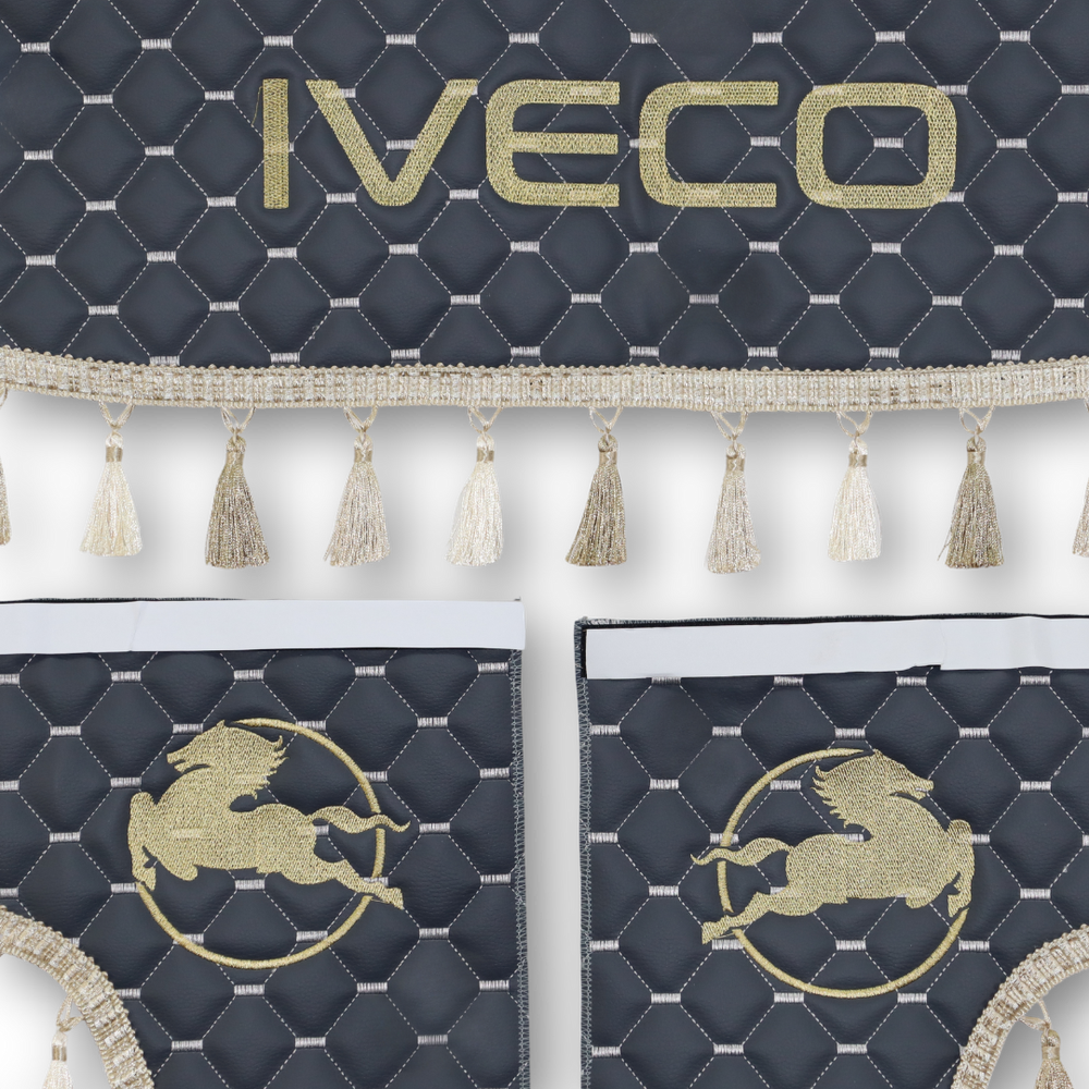 Шторка Екошкіра "Pergam" IVECO лоб+косинки+спальник сіра