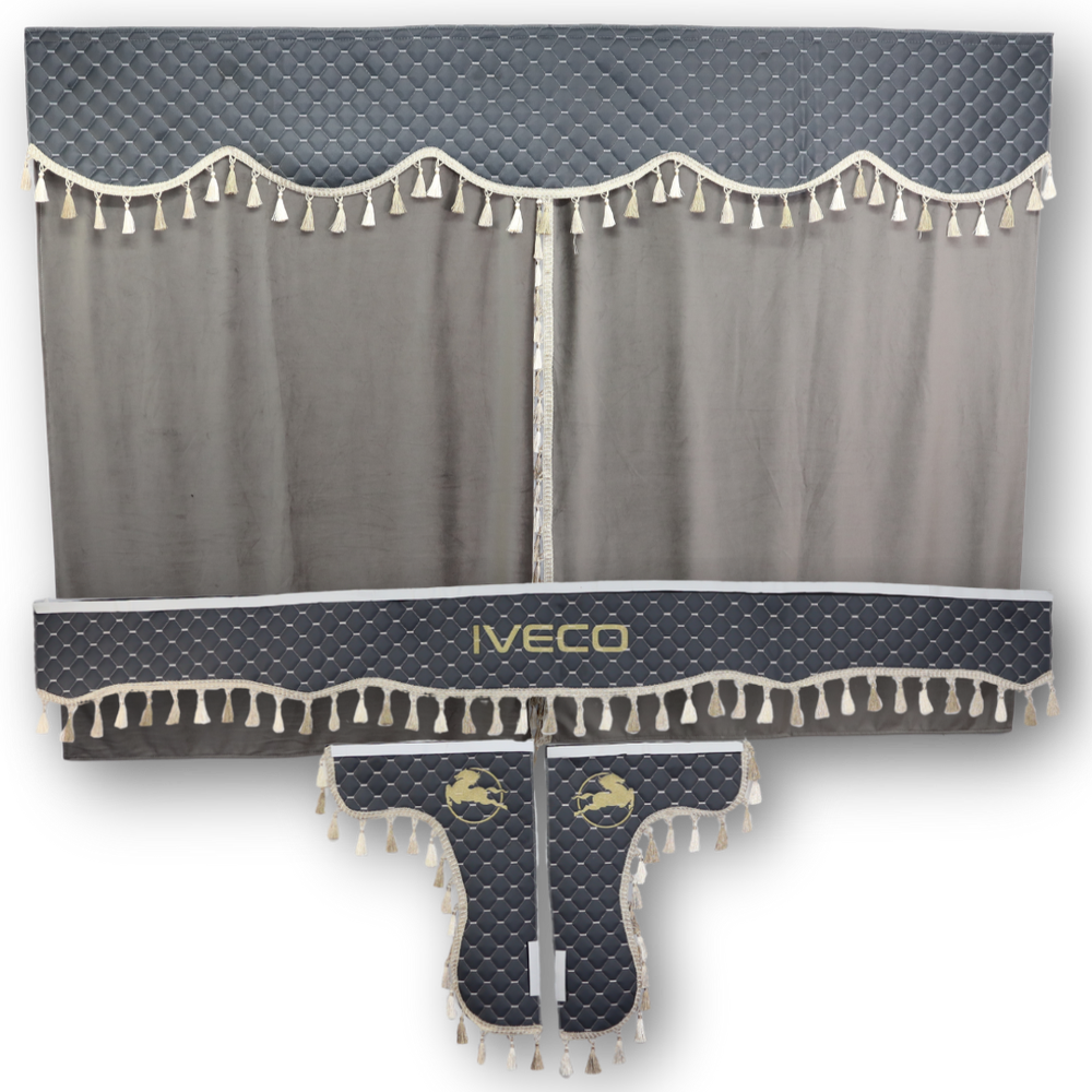 Шторка Екошкіра "Pergam" IVECO лоб+косинки+спальник сіра