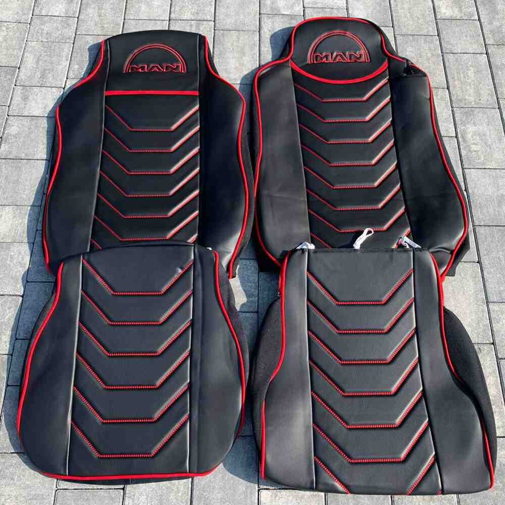 Чохол на сидіння MAN TGX,TGA,TGL,TGM,TGS; (2007-2020) 1 ремінь, водій (Низький) пасажир (Високий) червоний Чохол на сидіння MAN TGX,TGA,TGL,TGM,TGS; (2007-2020) 1 ремінь, водій (Низький) пасажир (Високий) червоний