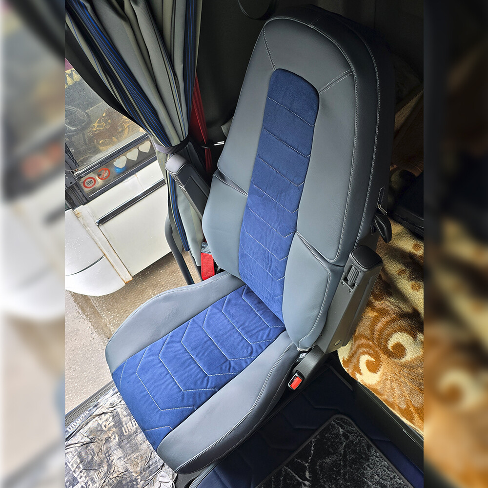Чохол на сидіння Twin VOLVO FH FM (2014-...) синя алькантара - т. сіра шкіра Чохол на сидіння Twin VOLVO FH FM (2014-...) синя алькантара - т. сіра шкіра