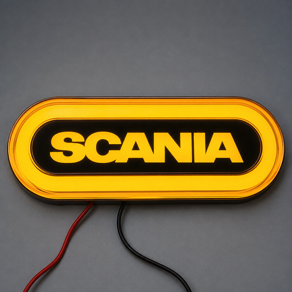 Ліхтар габаритний NEON з логотипом "SCANIA" жовтий \з кріпленням \