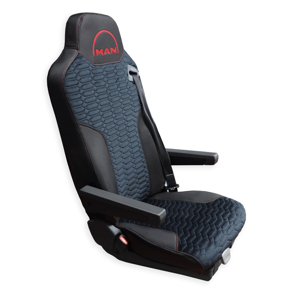 Чохол на сидіння KADIFE Велюр+Тканина MAN TGX, TGA, TGL, TGM, TGS; (2007-2020) 1 ремінь, водій (Низький) пасажир (Високий) чорний Чохол на сидіння KADIFE Велюр+Тканина MAN TGX, TGA, TGL, TGM, TGS; (2007-2020) 1 ремінь, водій (Низький) пасажир (Високий) чорний