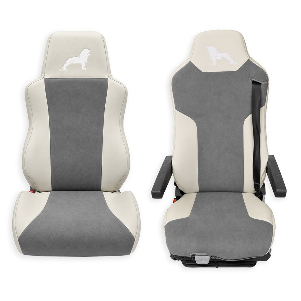 Чохол на сидіння Twin MAN TGX, TGA, TGL, TGM, TGS; (2007-2020) водій (Низький) пасажир (Високий), сіра алькантара - бежева шкіра
