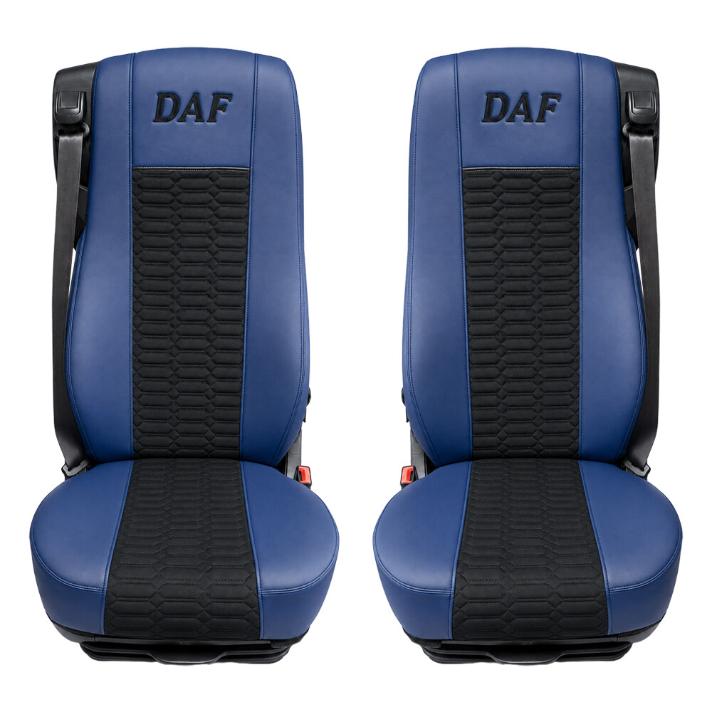 Чохол на сидіння KADIFE Велюр+Екошкіра DAF XF105 106 XG CF85 LF (2013-2024), чорний велюр-синя шкіра