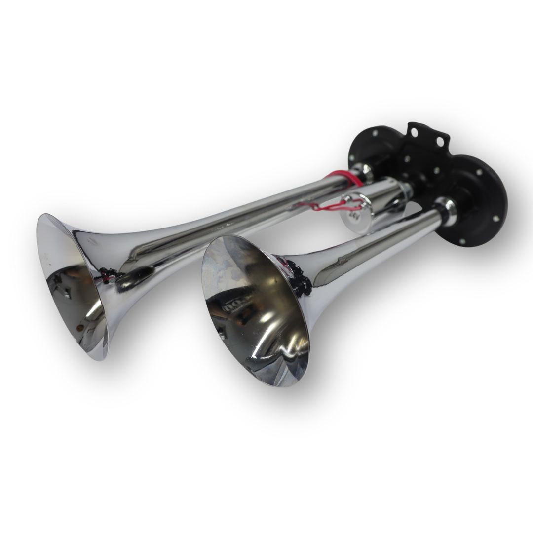 Сигнал хром 2 дудки 24V/12V \300mm ELEGANT