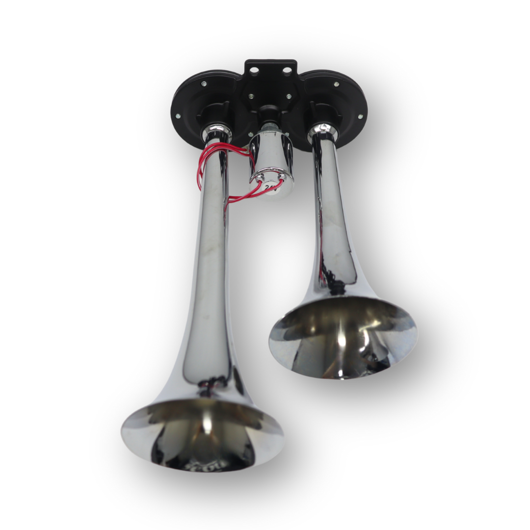 Сигнал хром 2 дудки 24V/12V \300mm\ ELEGANT