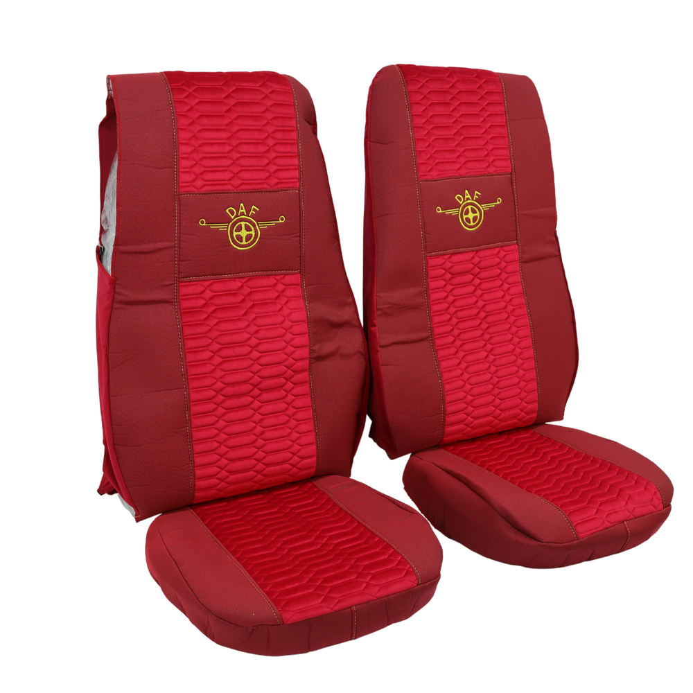 Чехол на сиденья KADIFE Велюр+Ткань DAF XF105 106 XG CF85 LF (2013-2024) шир. спинка красный Чехол на сиденья KADIFE Велюр+Ткань DAF XF105 106 XG CF85 LF (2013-2024) шир. спинка красный