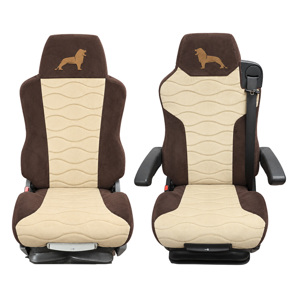 Чохол на сидіння Velour MAN TGX, TGA, TGL, TGM, TGS; (2007-2020) 1 ремінь, водій (Низький) пасажир (Високий) бежева алькантара-коричнева алькантара