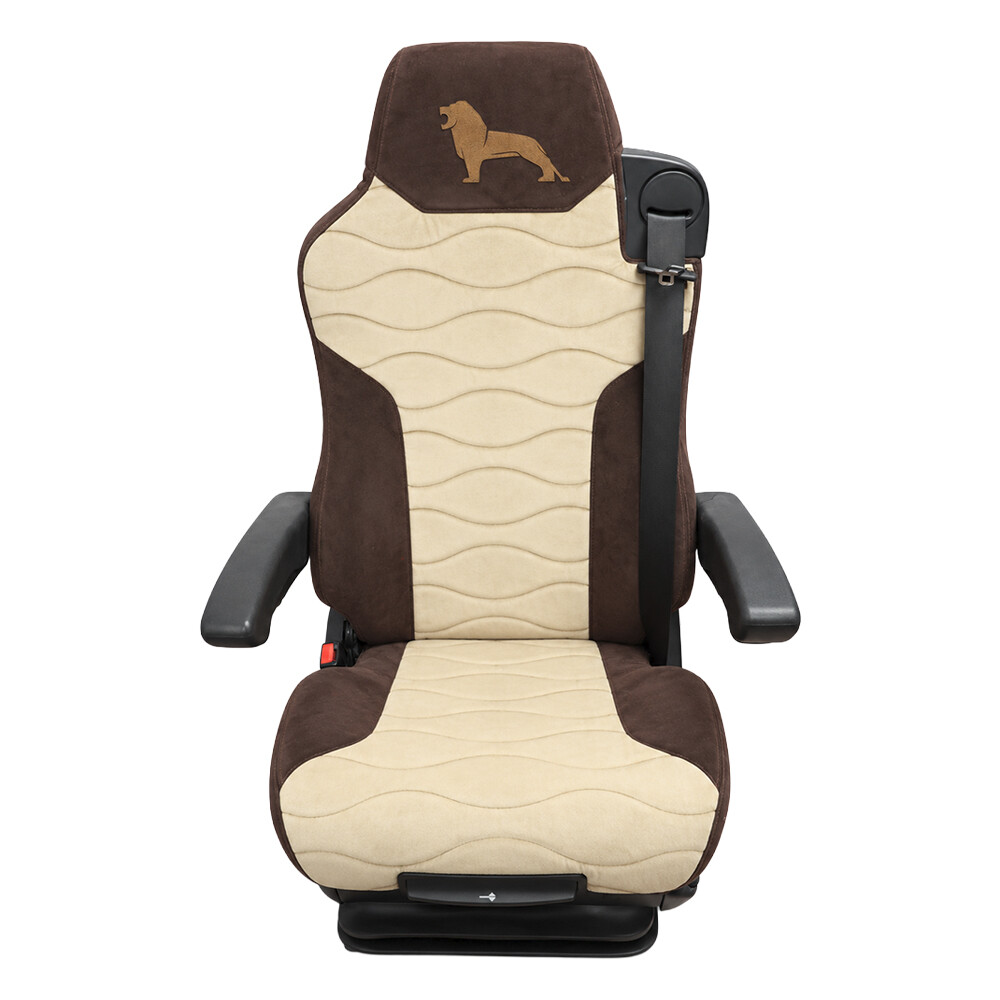 Чохол на сидіння Velour MAN TGX, TGA, TGL, TGM, TGS; (2007-2020) 1 ремінь, водій (Низький) пасажир (Високий) бежева алькантара-коричнева алькантара Чохол на сидіння Velour MAN TGX, TGA, TGL, TGM, TGS; (2007-2020) 1 ремінь, водій (Низький) пасажир (Високий) бежева алькантара-коричнева алькантара