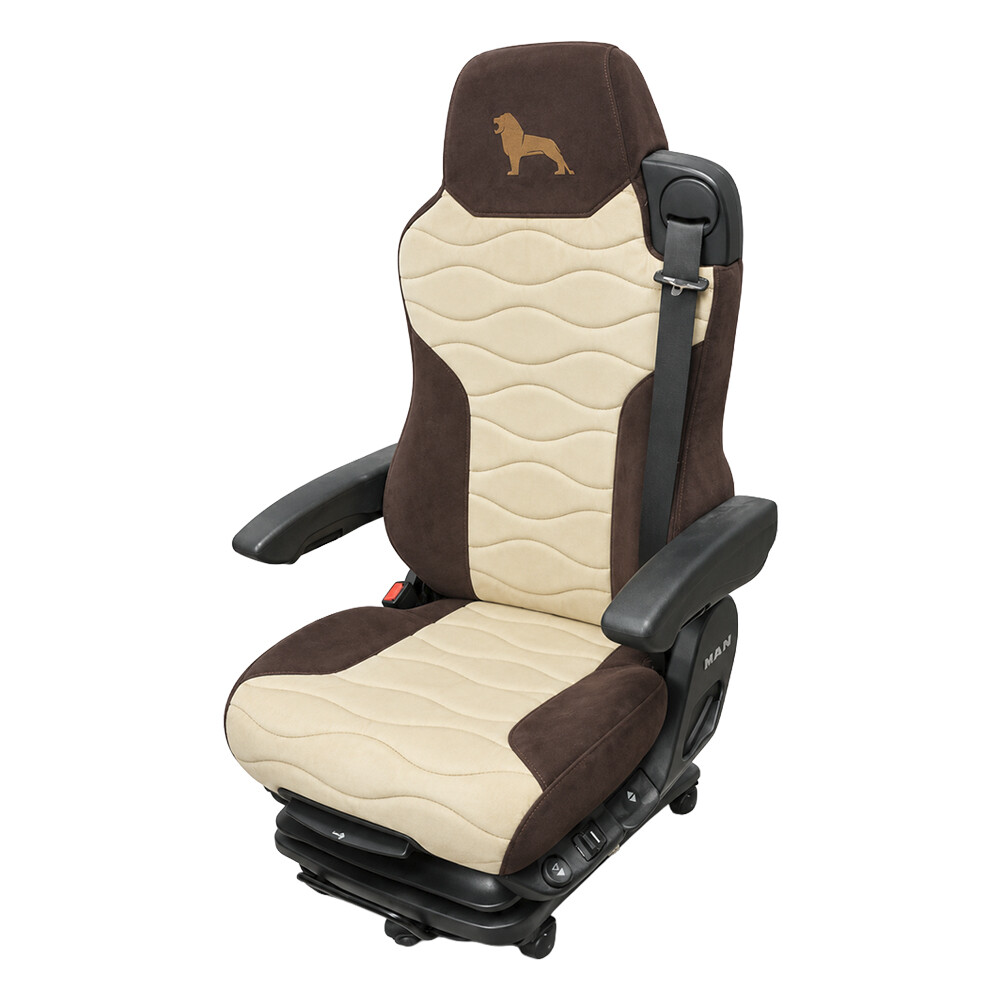 Чохол на сидіння Velour MAN TGX, TGA, TGL, TGM, TGS; (2007-2020) 1 ремінь, водій (Низький) пасажир (Високий) бежева алькантара-коричнева алькантара Чохол на сидіння Velour MAN TGX, TGA, TGL, TGM, TGS; (2007-2020) 1 ремінь, водій (Низький) пасажир (Високий) бежева алькантара-коричнева алькантара