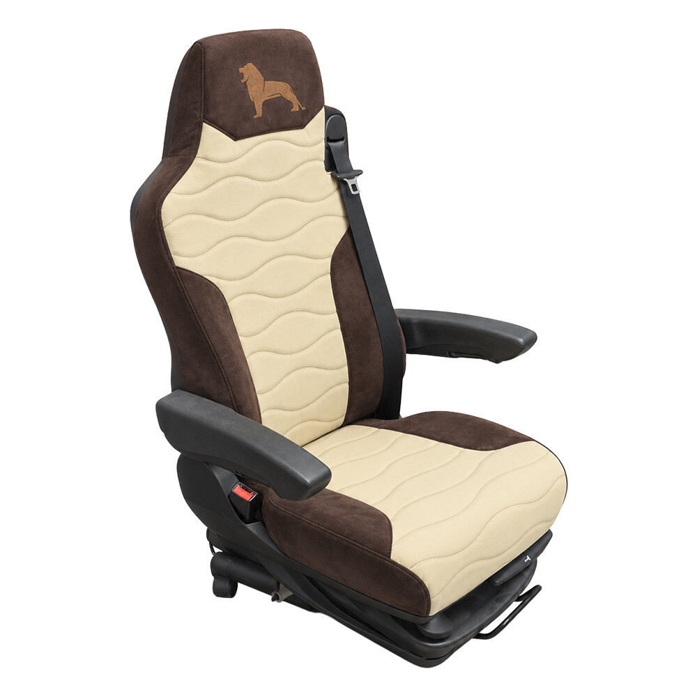 Чохол на сидіння Velour MAN TGX, TGA, TGL, TGM, TGS; (2007-2020) 1 ремінь, водій (Низький) пасажир (Високий) бежева алькантара-коричнева алькантара Чохол на сидіння Velour MAN TGX, TGA, TGL, TGM, TGS; (2007-2020) 1 ремінь, водій (Низький) пасажир (Високий) бежева алькантара-коричнева алькантара