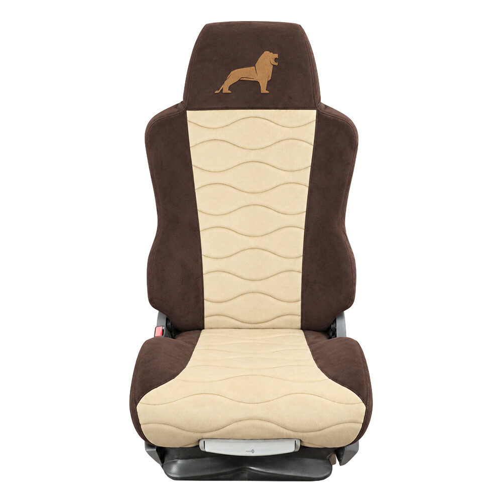 Чохол на сидіння Velour MAN TGX, TGA, TGL, TGM, TGS; (2007-2020) 1 ремінь, водій (Низький) пасажир (Високий) бежева алькантара-коричнева алькантара Чохол на сидіння Velour MAN TGX, TGA, TGL, TGM, TGS; (2007-2020) 1 ремінь, водій (Низький) пасажир (Високий) бежева алькантара-коричнева алькантара