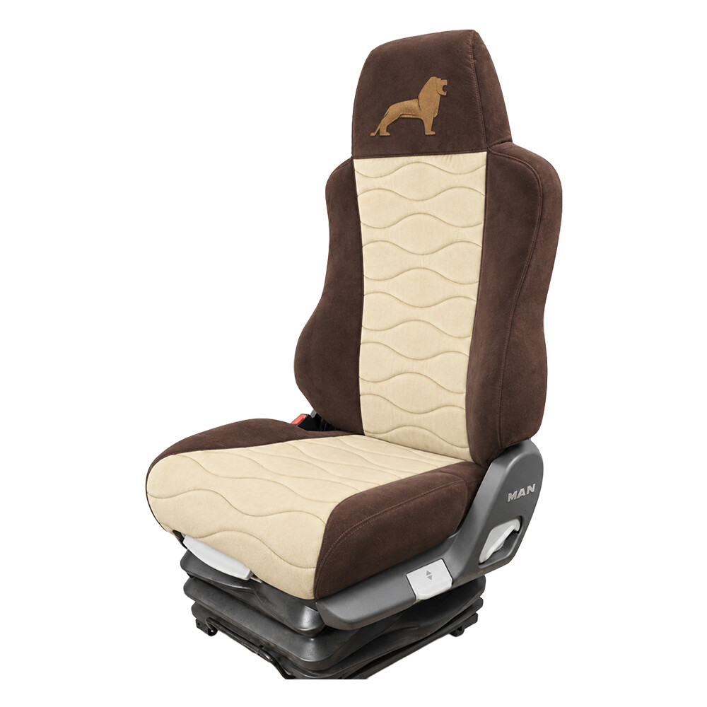 Чохол на сидіння Velour MAN TGX, TGA, TGL, TGM, TGS; (2007-2020) 1 ремінь, водій (Низький) пасажир (Високий) бежева алькантара-коричнева алькантара Чохол на сидіння Velour MAN TGX, TGA, TGL, TGM, TGS; (2007-2020) 1 ремінь, водій (Низький) пасажир (Високий) бежева алькантара-коричнева алькантара