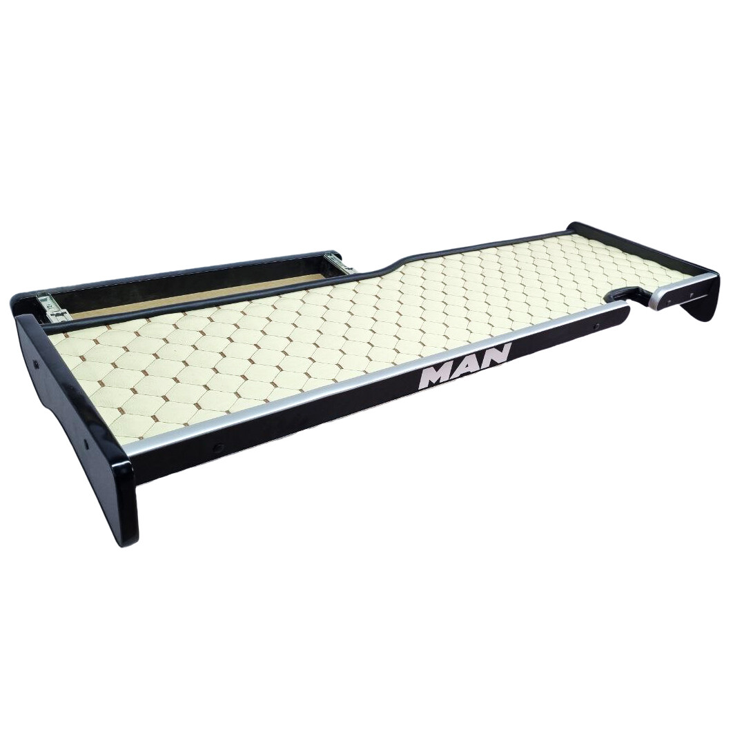 Полка кабины длинная MAN TGX бежевая\с вырезом под датчик полос\Euro6\ST- Экокожа стёжка\ Полка кабины длинная MAN TGX бежевая\с вырезом под датчик полос\Euro6\ST- Экокожа стёжка\