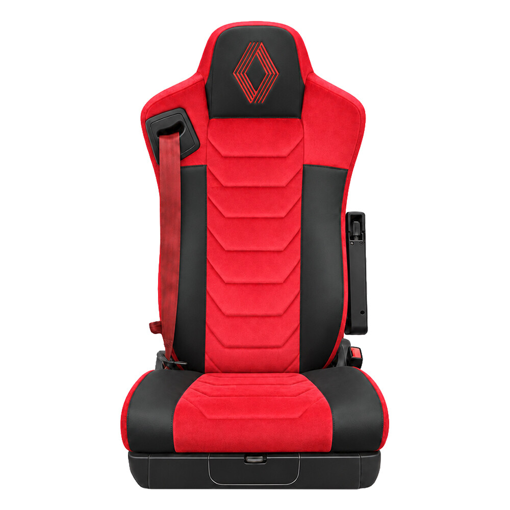 Чехол на сиденья Chess Renault Range T/T-Series (с 2014); водитель - выдвижной подголовник; красный велюр-черня кожа Чехол на сиденья Chess Renault Range T/T-Series (с 2014); водитель - выдвижной подголовник; красный велюр-черня кожа