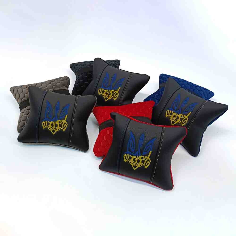 Подушка кожа - велюр с вышевкой