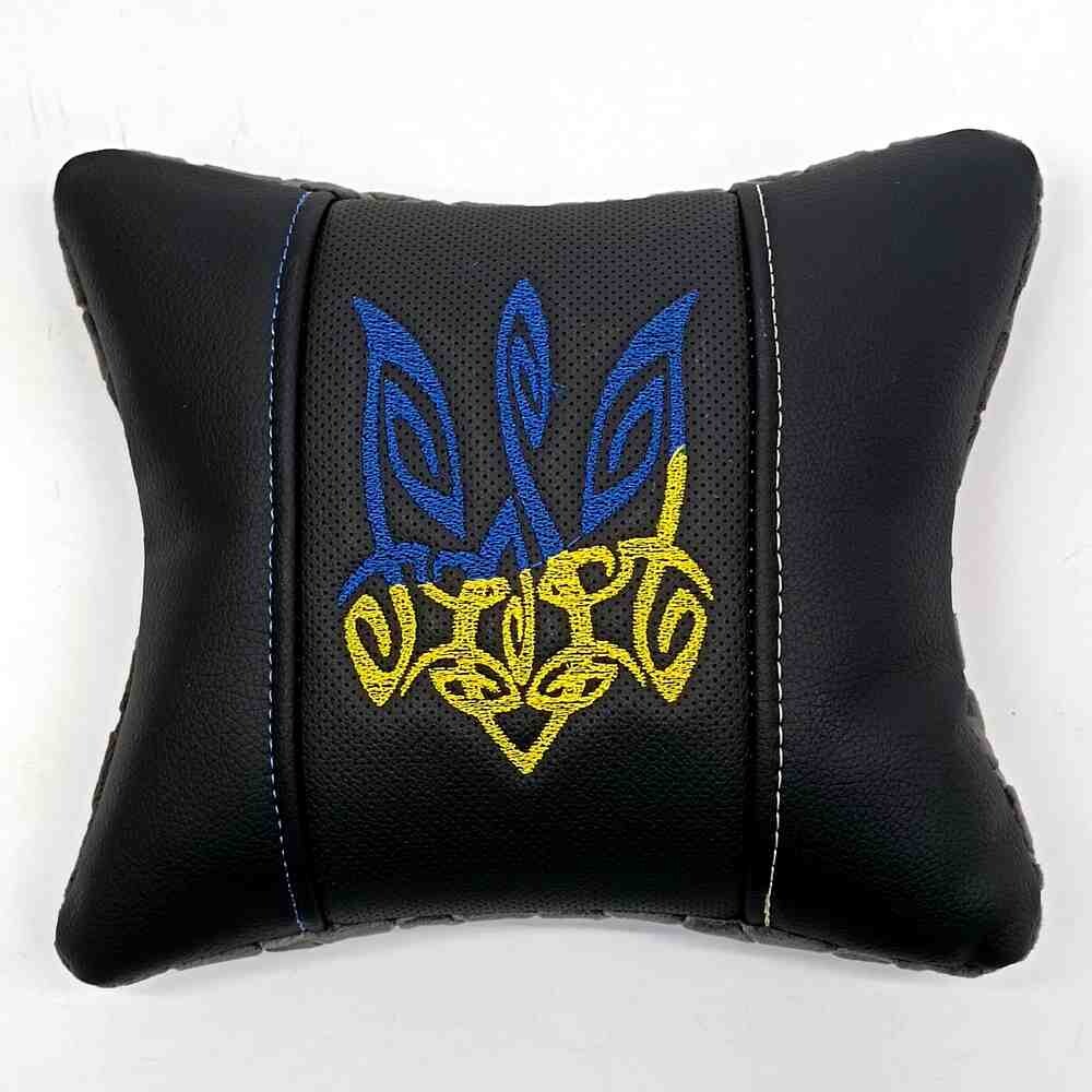 Подушка кожа - велюр с вышевкой