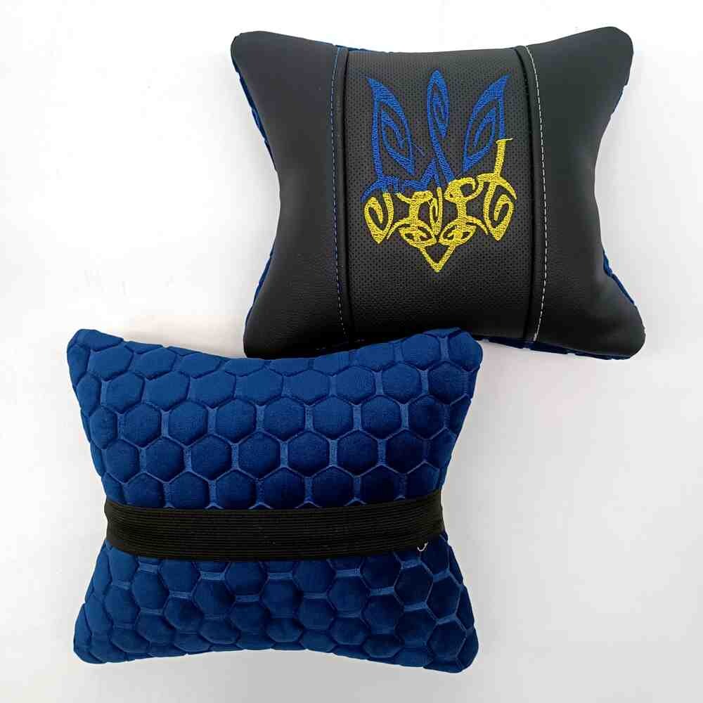 Подушка кожа - велюр с вышевкой