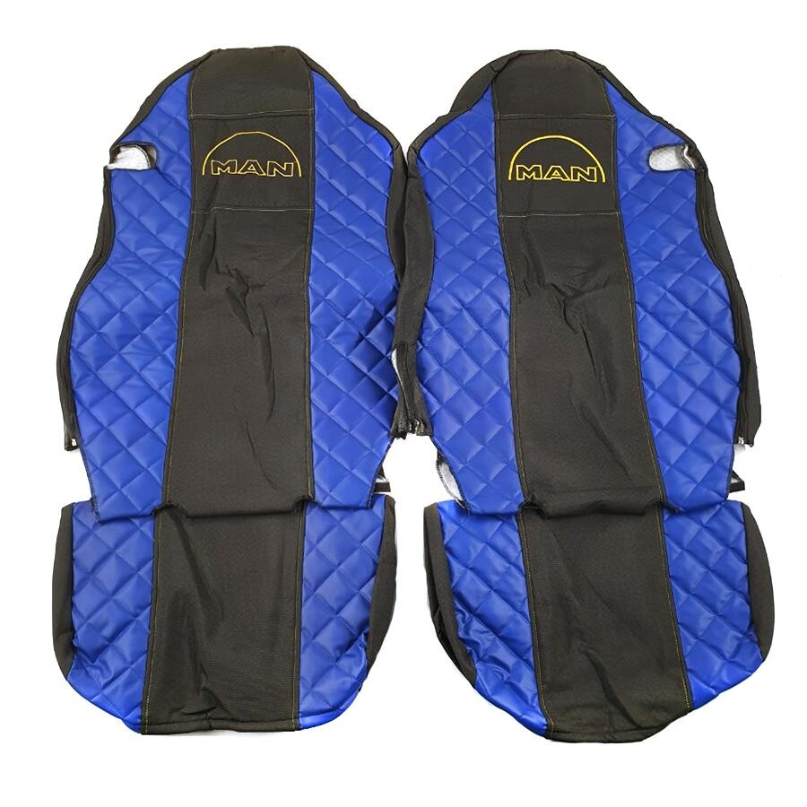 Чехол на сиденья Экокожа MAN TGX,TGA,TGL,TGM,TGS; (2007-2020) 2 ремня, водитель и пассажир (Низкий) ST синий Чехол на сиденья Экокожа MAN TGX,TGA,TGL,TGM,TGS; (2007-2020) 2 ремня, водитель и пассажир (Низкий) ST синий