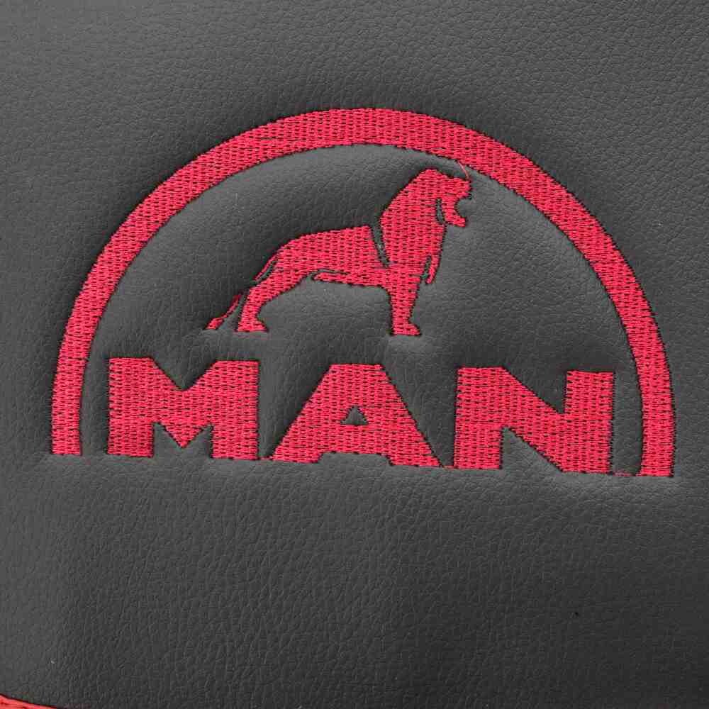 Чехол на сиденья MAN TGX,TGA,TGL,TGM,TGS; (2007-2020) 1 ремень, водитель (Низкий) пассажир (Высокий) перфорированная кожа черная - бока черные