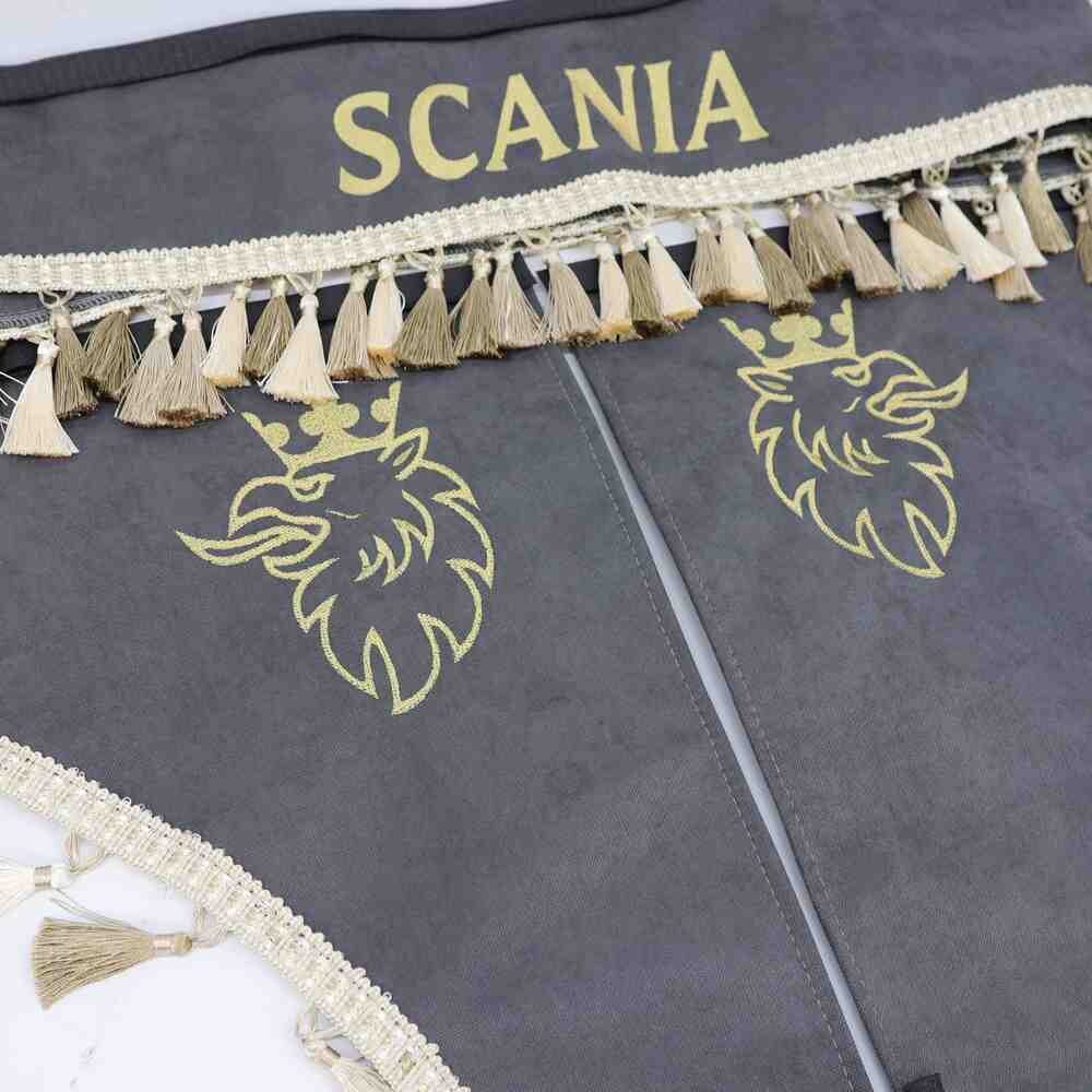 Шторка Рогожка "Double-Sided" SCANIA лоб + косынки серая 2-х сторонняя