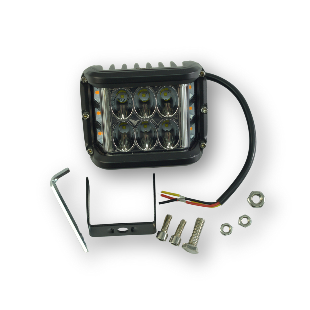 Фара универсальная диодная LED 24V (12 диодов 60W белый+желтый свет+ страбоскоп желтый--98*76*58)