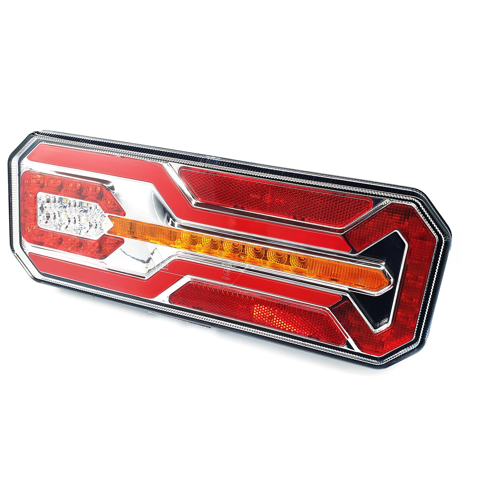 Фонарь задний FERZE 350х131х60 \правый\ бег.указ.поворота , каб.  подсв. ном.